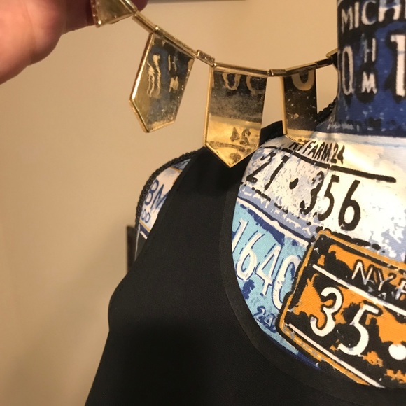 Black & Gold Tone Geometric Statement Necklace - Picture 4 of 4